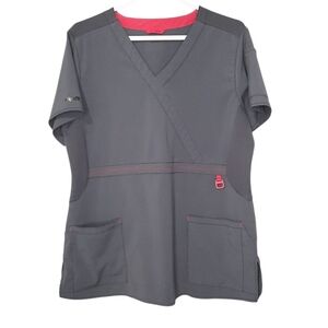 Carhartt Force Grey Pink Short Sleeve Scrub Top Womens Size Large Pockets